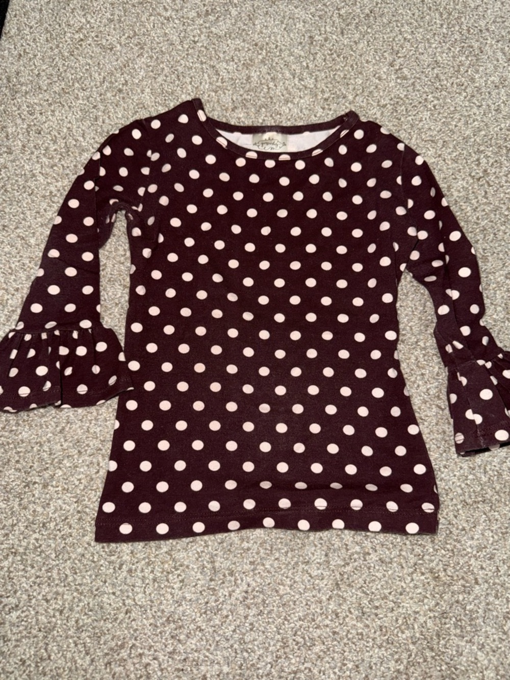 Persnickety Burgundy Polka Dot Long Sleeve Top with Cream Dots